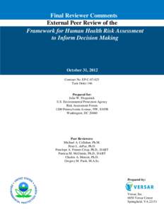 Final Review Comments - External Peer Review of the Framework for Human Health Risk Assessment to Inform Decision Making