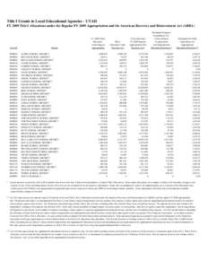 Title I Grants to Local Educational Agencies - UTAH FY 2009 Title I Allocations under the Regular FY 2009 Appropriation and the American Recovery and Reinvestment Act (ARRA) LEA ID[removed]