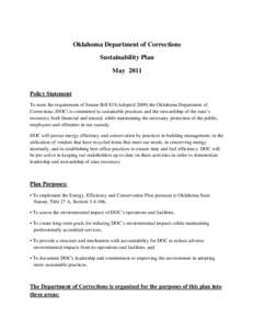    Oklahoma Department of Corrections Sustainability Plan May 2011