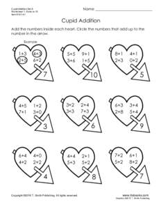 Name _______________________________  Cupid Addition Set A Worksheet 1: Sums to 10 Item 6141-A1