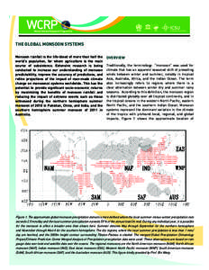 THE GLOBAL MONSOON SYSTEMS Monsoon rainfall is the life-blood of more than half the world’s population, for whom agriculture is the main source of subsistence. Extensive research is being conducted to increase our unde