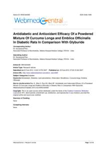 Article ID: WMC004065  ISSNAntidiabetic and Antioxidant Efficacy Of a Powdered Mixture Of Curcuma Longa and Emblica Officinalis