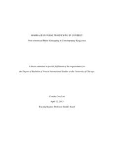 MARRIAGE IN FORM, TRAFFICKING IN CONTENT: Non-consensual Bride Kidnapping in Contemporary Kyrgyzstan