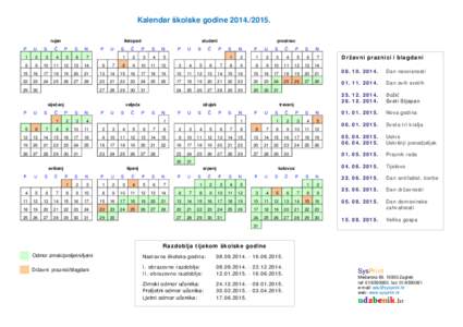 Kalendar školske godine[removed]rujan listopad  P