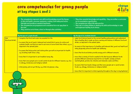 Core competencies for young people at Key Stages 1 and 2 •	The competencies represent core skills and knowledge around the themes of diet and health, consumer awareness, cooking, food safety and active lifestyles and 