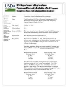 Subject:Completion Times for Background Investigations