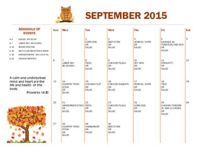 SEPTEMBER 2015 SCHEDULE OF EVENTS 4  CASUAL DAY $2.00