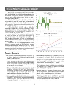 Modoc County Economic Forecast Modoc County is located in the northeastern corner of the state, bordering Nevada and Oregon. Approximately 90 percent of the land in the county consists of national forests and wilderness 