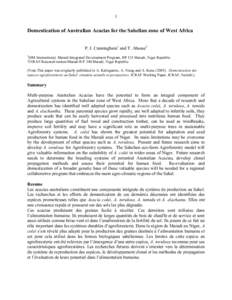 1  Domestication of Australian Acacias for the Sahelian zone of West Africa P. J. Cunningham1 and T. Abasse2 1 2