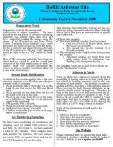 BoRit Asbestos Site Whitpain Township/Upper Dublin Township/Ambler Borough Montgomery County, PA Community Update November 2008 Preparatory Work
