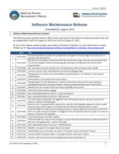 Version 1, [removed]DEFENSE TRAVEL MANAGEMENT OFFICE  Software Maintenance Release