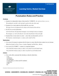 cc.viu.ca/ss  Learning Centre, Student Services Punctuation Rules and Practice Commas