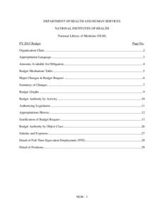 DEPARTMENT OF HEALTH AND HUMAN SERVICES NATIONAL INSTITUTES OF HEALTH National Library of Medicine (NLM) FY 2015 Budget  Page No.