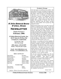 President’s Message  O’Fallon Historical Society O’Fallon, Illinois  Newsletter