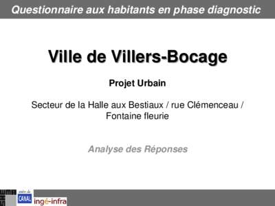 Questionnaire aux habitants en phase diagnostic  Ville de Villers-Bocage Projet Urbain  Secteur de la Halle aux Bestiaux / rue Clémenceau /