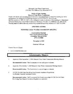 Missouri Clean Water Commission P.O. Box 176, Jefferson City, Missouri[removed]Notice of Open Meeting Missouri Clean Water Commission People with disabilities requiring special services or accommodations to attend the mee