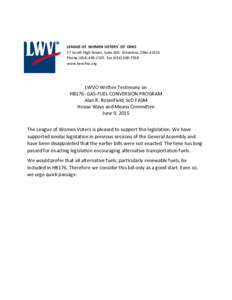 LEAGUE OF WOMEN VOTERS® OF OHIO 17 South High Street, Suite 650 Columbus, OhioPhoneFaxwww.lwvohio.org  LWVO Written Testimony on