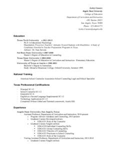 School counselor / National Academic Advising Association / San Angelo Independent School District / Angelo State University College of Education / Angelo State University / Junction /  Texas / Geography of Texas / Texas / San Angelo /  Texas