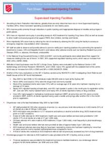 Salvation Army Southern Australia Territory Alcohol and Other Drugs Unit  Fact Sheet: Supervised Injecting Facilities Supervised Injecting Facilities 