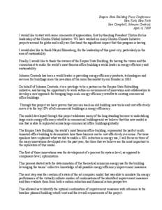 Empire State Building Press Conference New York, New York Iain Campbell, Johnson Controls April 6, 2009 I would like to start with some comments of appreciation, first by thanking President Clinton for his leadership of 