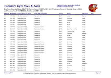 Yorkshire Tiger {incl. K-Line}  Unofficial Fleetlist provided by Sheffield