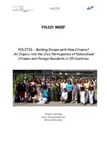 POLITIS  POLICY BRIEF POLITIS - Building Europe with New Citizens?