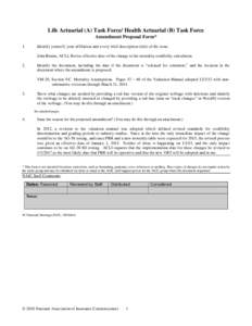 Life Actuarial (A) Task Force/ Health Actuarial (B) Task Force Amendment Proposal Form* 1. Identify yourself, your affiliation and a very brief description (title) of the issue. John Bruins, ACLI, Revise effective date o