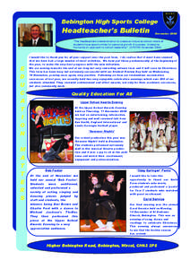 Bebington High Sports College  Headteacher’s Bulletin December 2008