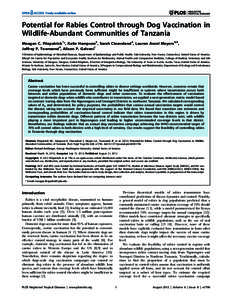 Potential for Rabies Control through Dog Vaccination in Wildlife-Abundant Communities of Tanzania Meagan C. Fitzpatrick1*, Katie Hampson2, Sarah Cleaveland2, Lauren Ancel Meyers3,4, Jeffrey P. Townsend5, Alison P. Galvan