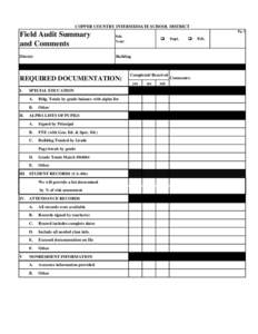 COPPER COUNTRY INTERMEDIATE SCHOOL DISTRICT Pg. 1 Field Audit Summary and Comments