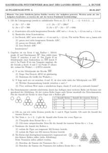 MATHEMATIK-WETTBEWERBDES LANDES HESSEN  2. RUNDE AUFGABENGRUPPE A