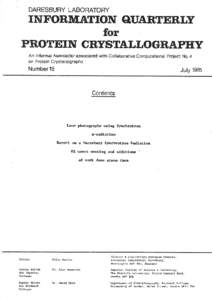 DARESBURY LABORATORY  INFORMATION QUARTERLY for PROTEIN CRYSTALLOGRAPHY An Informal Newsletter associated with Collaborative Computational Project No.4