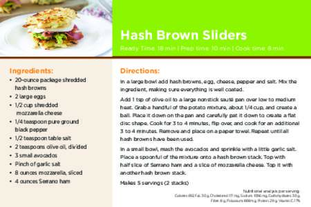 Hash Brown Sliders Ready Time: 18 min | Prep time: 10 min | Cook time: 8 min Ingredients:  Directions: