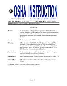 DIRECTIVE NUMBER: CPL[removed]EFFECTIVE DATE: February 23, 2010 SUBJECT: National Emphasis Program – Hexavalent Chromium ABSTRACT Purpose: