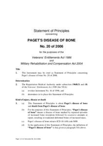 Statement of Principles concerning PAGET’S DISEASE OF BONE No. 20 of 2006 for the purposes of the
