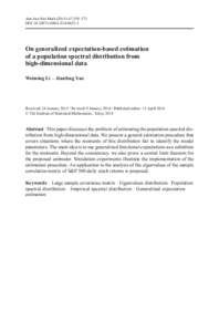 Ann Inst Stat Math[removed]:359–373 DOI[removed]s10463[removed]On generalized expectation-based estimation of a population spectral distribution from high-dimensional data