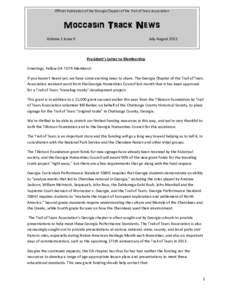Official Publication of the Georgia Chapter of the Trail of Tears Association  Moccasin Track News Volume 1 Issue 9  July-August 2012