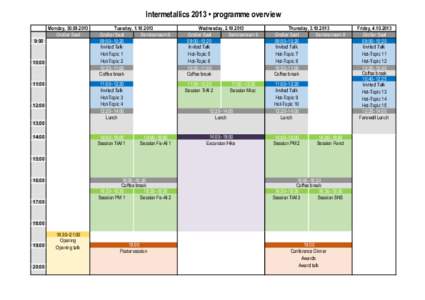 Intermetallics 2013 • programme overview 9:00 Monday, Großer Saal