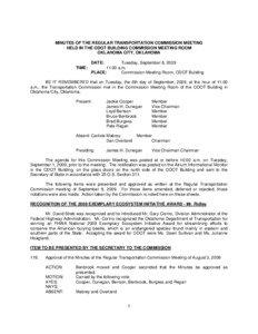 MINUTES OF THE REGULAR TRANSPORTATION COMMISSION MEETING HELD IN THE ODOT BUILDING COMMISSION MEETING ROOM OKLAHOMA CITY, OKLAHOMA