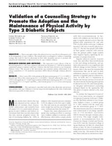 Epidemiology/Health Services/Psychosocial Research O R I G I N A L A R T I C L E  Validation of a Counseling Strategy to