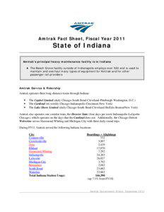 Amtrak Fact Sheet, Fiscal Year[removed]State of Indiana