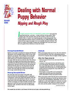 BEHAVIOR SERIES Dealing with Normal Puppy Behavior Nipping and Rough Play