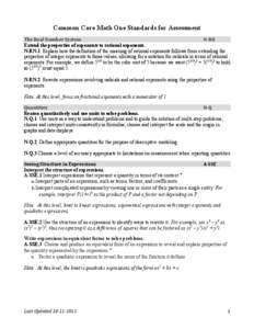    Common Core Math One Standards for Assessment    The	
  Real	
  Number	
  System	
  