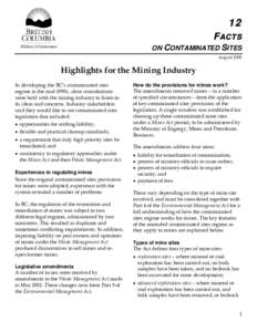 12 FACTS ON CONTAMINATED SITES August[removed]Highlights for the Mining Industry