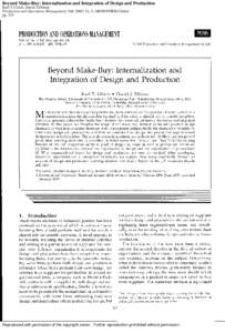 Beyond Make-Buy: Internalization and Integration of Design and Production Karl T Ulrich; David J Ellison Production and Operations Management; Fall 2005; 14, 3; ABI/INFORM Global pg[removed]Reproduced with permission of th