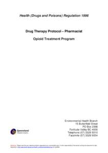Drug Therapy Protocol – Pharmacist: Opioid Treatment Program