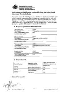 Australian Government Australian Pesticides and Veterinary Medicines Authority Notification to FSANZ under section 8E of the Agricultural and Veterinary Chemicals Code
