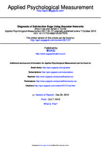 Applied Psychological Measurement http://apm.sagepub.com/ Diagnosis of Subtraction Bugs Using Bayesian Networks Jihyun Lee and James E. Corter