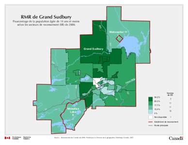 RMR de Grand Sudbury 806 Pourcentage de la population âgée de 14 ans et moins selon les secteurs de recensement (SR) de 2006