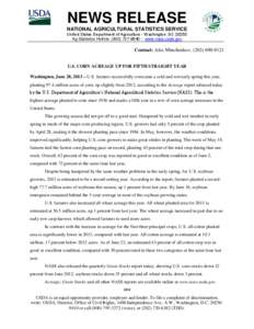 NEWS RELEASE NATIONAL AGRICULTURAL STATISTICS SERVICE United States Department of Agriculture • Washington, DC[removed]Ag Statistics Hotline: ([removed] • www.nass.usda.gov  Contact: Alex Minchenkov, ([removed]